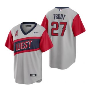 Men's #27 Mike Trout Los Angeles Angels Gray Road 2021 Little League Classic Jersey
