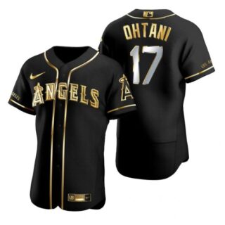 Men's Shohei Ohtani Los Angeles Angels Flex Base Jersey Black Golden
