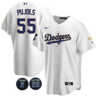 Men's Los Angeles Dodgers Albert Pujols Cool Base Jersey - Stitched White Golden