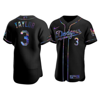 Men's Los Angeles Dodgers #3 Chris Taylor Flex Base Jersey Stitched Black Holographic