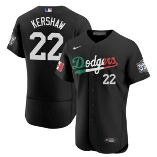 Men's - Flex Base Clayton Kershaw Los Angeles Dodgers Black Mexico Flag Jersey Stitched
