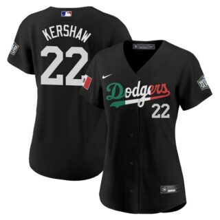 Women Clayton Kershaw Los Angeles Dodgers Black Mexico Flag Jersey Stitched