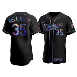 Men's Los Angeles Dodgers #35 Cody Bellinger Flex Base Jersey Stitched Black Holographic