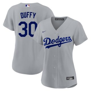 Women's Los Angeles Dodgers #30 Danny Duffy Cool Base Jersey Stitched - Gray