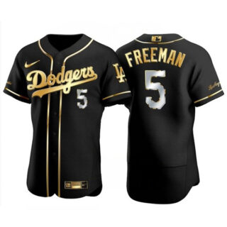 Men's Freddie Freeman Los Angeles Dodgers Golden Stitched Jersey Black Golden