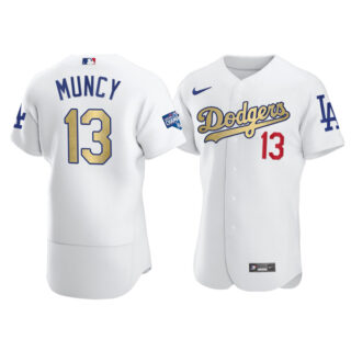 Men's Los Angeles Dodgers #13 Max Muncy Flex Base Jersey Stitched White Gold Program