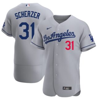 Men's Los Angeles Dodgers #31 Max Scherzer Flex Base Jersey Stitched - Gray