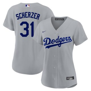 Women's Los Angeles Dodgers #31 Max Scherzer Cool Base Jersey Stitched - Gray