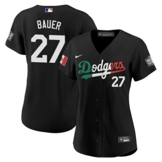 Women Trevor Bauer Los Angeles Dodgers Black Mexico Flag Jersey Stitched