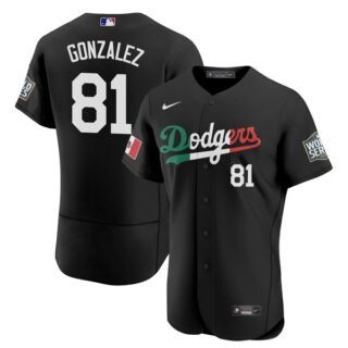 Men's - Flex Base Victor Gonzalez Los Angeles Dodgers Black Mexico Flag Jersey Stitched