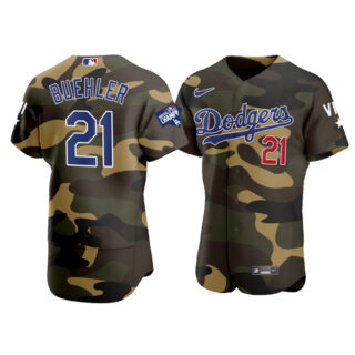 Men's Los Angeles Dodgers #21 Walker Buehler Flex Base Jersey Stitched Camo