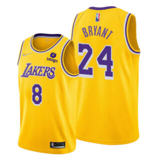 Men's #8 #24 Kobe Bryant Los Angeles Lakers Gold Icon 75th Anniversary Diamond Jersey Stitched