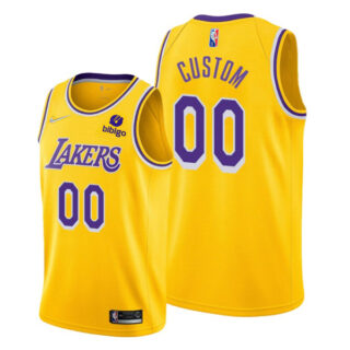 Men's Custom Los Angeles Lakers Gold Icon 75th Anniversary Diamond Jersey Stitched