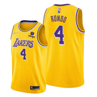 Men's #4 Rajon Rondo Los Angeles Lakers Gold Icon 75th Anniversary Diamond Jersey Stitched