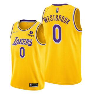 Men's #0 Russell Westbrook Los Angeles Lakers Gold Icon 75th Anniversary Diamond Jersey Stitched