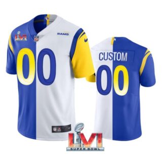 Men's Custom Los Angeles Rams Royal White Split Limited 2022 Super Bowl LVI Jersey