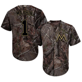 marlins #1 Cameron Maybin Camo Realtree Collection Cool Base Stitched Baseball Jersey