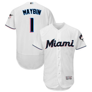 marlins #1 Cameron Maybin White Flexbase Authentic Collection Stitched Baseball Jersey