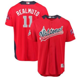 marlins #11 JT Realmuto Red 2018 All-Star National League Stitched Baseball Jersey