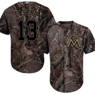 marlins #13 Starlin Castro Camo Realtree Collection Cool Base Stitched Baseball Jersey