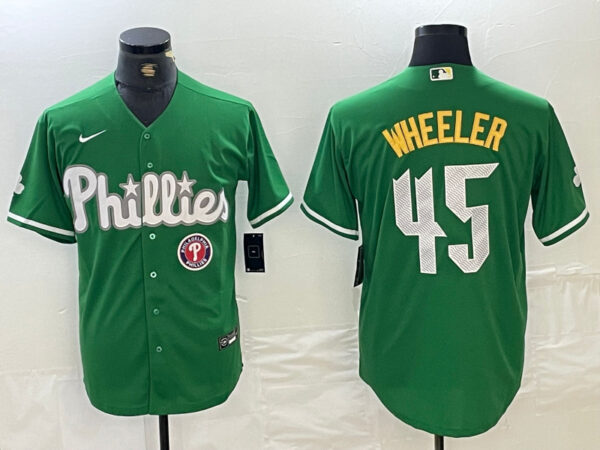 men's philadelphia phillies #45 zack wheeler green 2024 city connect stitched jersey