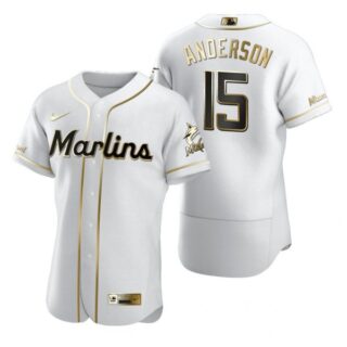 Men's Brian Anderson Miami Marlins Flex Base Jersey White Golden