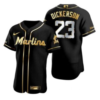 Men's Corey Dickerson Miami Marlins Flex Base Jersey Black Golden