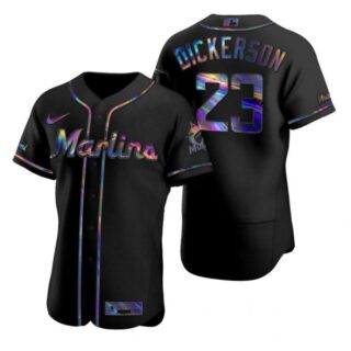 Men's Corey Dickerson Miami Marlins Flex Base Jersey Black Holographic