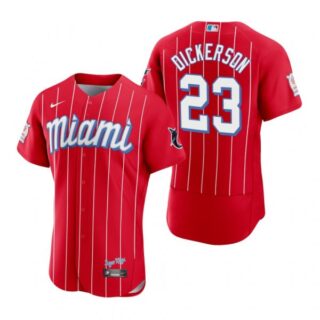 Men's Corey Dickerson Miami Marlins Flex Base Jersey Red City Connect