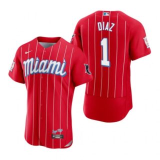 Men's Isan Diaz Miami Marlins Flex Base Jersey Red City Connect