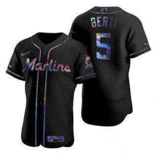 Men's Jon Berti Miami Marlins Flex Base Jersey Black Holographic