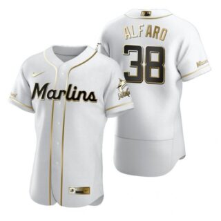 Men's Jorge Alfaro Miami Marlins Flex Base Jersey White Golden