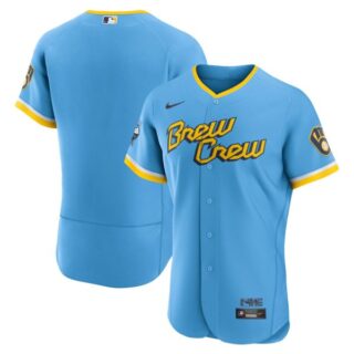 Men's Flex Base Milwaukee Brewers Brew Crew City Connect Powder Blue Stitched Jersey