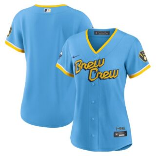Women's Milwaukee Brewers Brew Crew City Connect Powder Blue Stitched Jersey