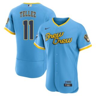 Men's Flex Base Milwaukee Brewers Rowdy Tellez Brew Crew City Connect Powder Blue Stitched Jersey