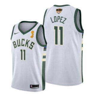 Youth Brook Lopez Milwaukee Bucks 2021 NBA Finals Champions Jersey White Association
