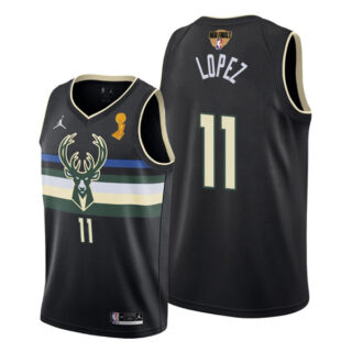 Men's Brook Lopez Milwaukee Bucks 2021 NBA Finals Champions Jersey Black Statement