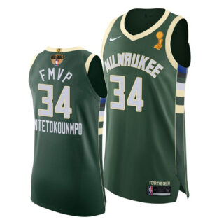 Youth FMVP Giannis Antetokounmpo Milwaukee Bucks 2021 NBA Finals Champions Jersey Green Earned