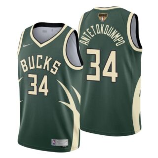 Men's #34 Giannis Antetokounmpo Milwaukee Bucks 2021 NBA Finals Jersey Green Earned