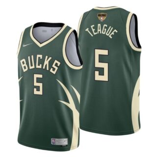 Men's #5 Jeff Teague Milwaukee Bucks 2021 NBA Finals Jersey Green Earned