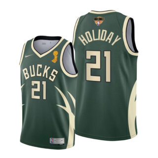 Youth Jrue Holiday Milwaukee Bucks 2021 NBA Finals Champions Jersey Green Earned