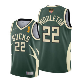 Youth Khris Middleton Milwaukee Bucks 2021 NBA Finals Champions Jersey Green Earned