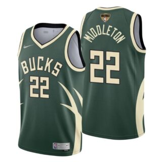 Men's #22 Khris Middleton Milwaukee Bucks 2021 NBA Finals Jersey Green Earned