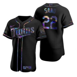 Men's Miguel Sano Minnesota Twins Flex Base Jersey Black Holographic