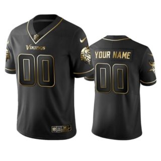 Men's Custom Minnesota Vikings Golden Limited Stitched Jersey Black