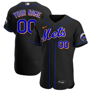Men's - Flex Base New York Mets Custom Black Throwback Jersey - Stitched