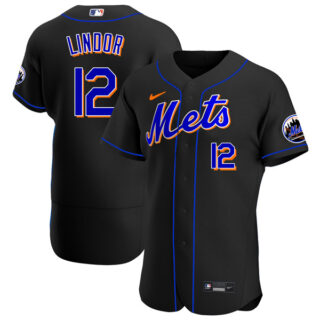 Men's - Flex Base New York Mets Francisco Lindor Black Throwback Jersey - Stitched