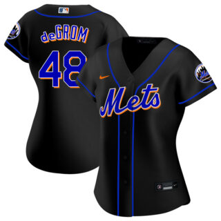 Women New York Mets Jacob deGrom Black Throwback Jersey - Stitched