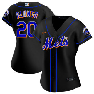 Women New York Mets Pete Alonso Black Throwback Jersey - Stitched