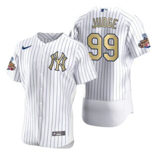 Men's Aaron Judge New York Yankees Flex Base Jersey White Gold WS